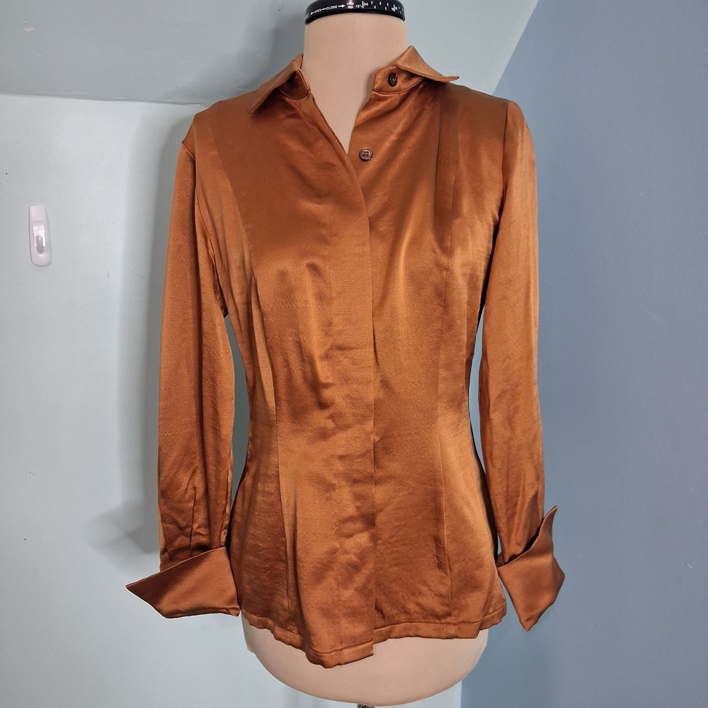 Dei Tre Bergdorf Goodman Silk Wool Blouse Italy Copper Bronze Button Down 42
